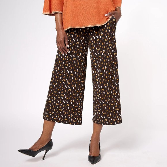 Susan Graver Pants - Susan Graver Reg Liquid Knit Pull-On Culotte Pants - Brown (Sz L) a607356